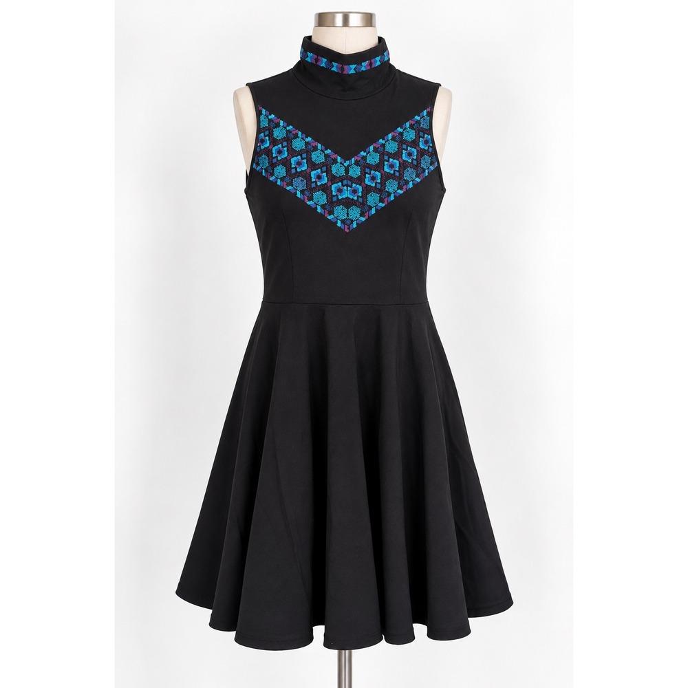 Plenty by Tracy Reese Dress Womens S Black Embroidered Fit & Flare Boho Mini NWT
